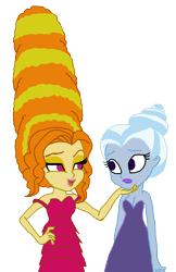 Size: 1276x1970 | Tagged: safe, artist:ktd1993, character:adagio dazzle, character:trixie, ship:triagio, my little pony:equestria girls, 1000 hours in ms paint, alternate hairstyle, beehive hairdo, female, hand on hip, lesbian, lidded eyes, lipstick, looking at each other, ms paint, open mouth, shipping, simple background, transparent background, wat
