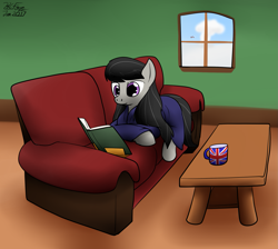 Size: 1649x1475 | Tagged: safe, artist:the-furry-railfan, character:octavia melody, oc, oc:night strike, book, britavia, british, clothing, couch, flying machine, lying down, mushroom cloud, reading, robe, snow, solo, union jack, winter