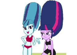 Size: 1057x756 | Tagged: safe, artist:ktd1993, artist:lhmps6p07, character:sonata dusk, character:twilight sparkle, equestria girls:rainbow rocks, g4, my little pony: equestria girls, my little pony:equestria girls, alternate hairstyle, beehive hairdo, clothing, female, lesbian, shipping, swimsuit, twinata