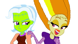 Size: 1000x563 | Tagged: safe, artist:ktd1993, character:adagio dazzle, character:trixie, ship:triagio, my little pony:equestria girls, beehive hairdo, bride of frankenstein, female, frankenstein's monster, lesbian, shipping