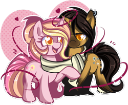 Size: 1500x1231 | Tagged: safe, artist:xwhitedreamsx, oc, oc only, oc:iron shot, species:pony, species:unicorn, clothing, ear piercing, earring, female, jewelry, male, mare, piercing, raised hoof, scarf, shared clothing, shared scarf, simple background, stallion, transparent background, unshorn fetlocks