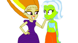 Size: 1193x670 | Tagged: safe, artist:ktd1993, character:adagio dazzle, character:trixie, ship:triagio, my little pony:equestria girls, alternate hairstyle, female, frankenstein's monster, lesbian, shipping