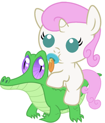 Size: 786x917 | Tagged: safe, artist:red4567, character:gummy, character:twinkleshine, species:pony, adorableshine, baby, baby pony, cute, pacifier, ponies riding gators, riding, weapons-grade cute