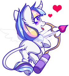 Size: 1698x1878 | Tagged: safe, artist:xwhitedreamsx, oc, oc only, oc:lorelei, species:pony, species:unicorn, arrow, ass on glass, bow (weapon), bow and arrow, cupid, female, heart, mare, quiver, simple background, solo, transparent background, underhoof, weapon, wings