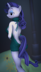 Size: 1080x1920 | Tagged: safe, artist:screwingwithsfm, character:rarity, species:anthro, 3d, ass, backless, bottomless, clothing, female, meme, no panties, open-back sweater, sleeveless sweater, solo, source filmmaker, sweater, virgin killer sweater