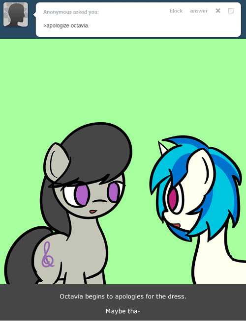 Size: 500x654 | Tagged: safe, artist:erthilo, character:dj pon-3, character:octavia melody, character:vinyl scratch, species:earth pony, species:pony, species:unicorn, ask octavia, animated, ask, dark, female, ghost, mare, no pupils, tumblr