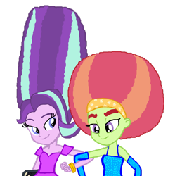 Size: 892x896 | Tagged: safe, artist:ktd1993, character:starlight glimmer, character:tree hugger, my little pony:equestria girls, afro, alternate hairstyle, beehive hairdo, crack shipping, equestria girls-ified, female, lesbian, shipping, starhugger
