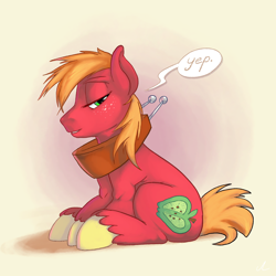 Size: 4800x4800 | Tagged: safe, artist:docwario, character:big mcintosh, species:earth pony, species:pony, absurd resolution, bedroom eyes, femboy, looking at you, male, open mouth, sexy, sitting, solo, stallion, stupid sexy big macintosh, yes