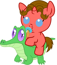 Size: 786x892 | Tagged: safe, artist:red4567, character:gummy, species:pony, baby, baby pony, carter grayson, crossover, cute, gummybetes, pacifier, ponies riding gators, ponified, power rangers, power rangers lightspeed rescue, riding