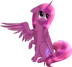 Size: 2478x2316 | Tagged: safe, artist:little-sketches, oc, oc only, species:alicorn, species:pony, alicorn oc, eye clipping through hair, female, high res, mare, one wing out, simple background, sitting, solo, transparent background
