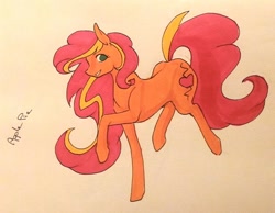 Size: 1024x794 | Tagged: safe, artist:oneiria-fylakas, character:applejack, character:pinkie pie, oc, oc:apple pie, species:earth pony, species:pony, ship:applepie, female, fusion, mare, shipping, solo, traditional art