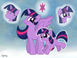 Size: 2592x1936 | Tagged: safe, artist:thebrokencog, character:twilight sparkle, character:twilight sparkle (alicorn), species:alicorn, species:pony, species:unicorn, :t, crying, cute, duo, eyes closed, filly, filly twilight sparkle, grin, ponidox, self adoption, self ponidox, smiling, spread wings, squee, wings