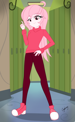 Size: 1500x2436 | Tagged: safe, artist:thebrokencog, oc, oc only, oc:riouku, my little pony:equestria girls, canterlot high, clothing, converse, equestria girls-ified, female, lockers, pants, shoes, sneakers, solo