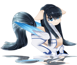 Size: 2617x2238 | Tagged: safe, artist:little-sketches, species:pegasus, species:pony, clothing, colored wings, eye clipping through hair, female, high res, kill la kill, mare, multicolored wings, ponified, prone, satsuki kiryuin, simple background, socks, solo, transparent background