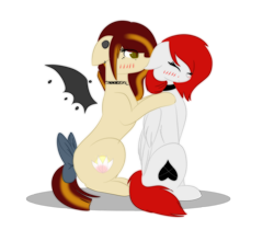 Size: 3000x2520 | Tagged: safe, artist:little-sketches, oc, oc only, species:bat pony, species:pegasus, species:pony, bow, ear bite, eye clipping through hair, female, floppy ears, high res, mare, simple background, sitting, tail bow, transparent background