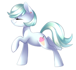 Size: 1858x1708 | Tagged: safe, artist:scarlet-spectrum, oc, oc only, oc:cool treat, species:earth pony, species:pony, commission, ear piercing, earring, eyes closed, female, jewelry, mare, piercing, raised hoof, raised leg, simple background, smiling, solo, transparent background