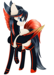 Size: 1660x2280 | Tagged: safe, artist:little-sketches, species:pegasus, species:pony, colored pupils, commission, eye clipping through hair, female, kill la kill, mare, ponified, raised hoof, ryuko matoi, simple background, solo, transparent background