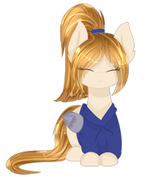 Size: 1937x2207 | Tagged: safe, artist:little-sketches, oc, oc only, species:pegasus, species:pony, clothing, commission, cute, eye clipping through hair, eyes closed, female, hoodie, mare, ponytail, prone, simple background, smiling, solo, transparent background