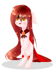 Size: 1024x1342 | Tagged: safe, artist:little-sketches, oc, oc only, oc:sora, species:earth pony, species:pony, bipedal, cape, clothing, eye clipping through hair, female, mare, race swap, solo