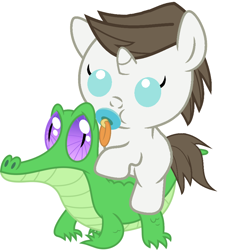 Size: 886x917 | Tagged: safe, artist:red4567, character:gummy, character:hondo flanks, species:pony, baby, baby pony, cute, pacifier, ponies riding gators, riding