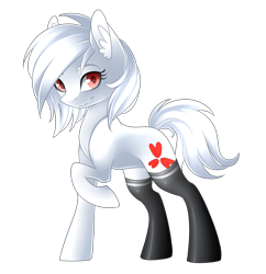 Size: 1558x1610 | Tagged: safe, artist:scarlet-spectrum, oc, oc only, oc:mitada, species:earth pony, species:pony, art trade, clothing, female, looking at you, mare, raised hoof, simple background, smiling, solo, stockings, thigh highs, transparent background