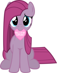Size: 1405x1812 | Tagged: safe, artist:zacatron94, character:pinkamena diane pie, character:pinkie pie, bronybait, cute, cuteamena, female, holiday, looking at you, mouth hold, simple background, sitting, solo, transparent background, valentine, valentine's day