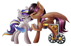 Size: 2745x1772 | Tagged: safe, artist:scarlet-spectrum, character:stellar eclipse, oc, oc:night lark, species:bat pony, species:pegasus, species:pony, canon x oc, commission, duo, eyes closed, female, husband and wife, kissing, male, mare, shipping, simple background, stallion, stellarnight, straight, transparent background, wheelchair
