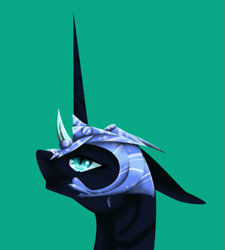 Size: 571x635 | Tagged: safe, artist:oneiria-fylakas, character:nightmare moon, character:princess luna, species:pony, bust, female, helmet, portrait, simple background, solo