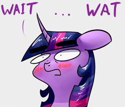 Size: 1191x1021 | Tagged: safe, artist:underpable, character:twilight sparkle, species:pony, blushing, eyebrows, female, floppy ears, pinpoint eyes, reaction image, shocked, solo, wait what, wat, woonoggles