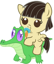 Size: 786x917 | Tagged: safe, artist:red4567, character:gummy, character:wild fire, species:pony, baby, baby pony, cute, pacifier, ponies riding gators, riding, sibsy, simple background, white background