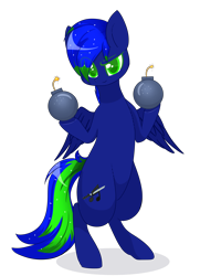 Size: 3000x4145 | Tagged: safe, artist:little-sketches, oc, oc only, oc:audio jack, species:pegasus, species:pony, absurd resolution, bipedal, bomb, colored pupils, eye clipping through hair, high res, male, simple background, solo, stallion, transparent background, weapon