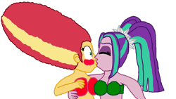 Size: 1191x670 | Tagged: safe, artist:ktd1993, character:aria blaze, character:sunset shimmer, ship:sunblaze, my little pony:equestria girls, alternate hairstyle, beehive hairdo, blushing, female, kissing, lesbian, shipping, sunblaze