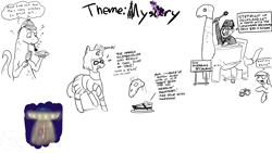Size: 1920x1080 | Tagged: safe, artist:binkyt11, artist:brainflowcrash, artist:kaaostonttu, artist:strangersaurus, character:derpy hooves, character:pinkie pie, character:twilight sparkle, species:pony, abduction, alien, alien abduction, bill cipher, cake, clothing, cosplay, costume, crossover, dialogue, dipper pines, drawpile disasters, flying saucer, food, gravity falls, grunkle stan, speech bubble, velma dinkley