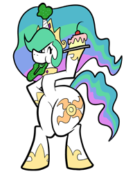 Size: 576x792 | Tagged: safe, artist:pembroke, character:princess celestia, species:alicorn, species:pony, bipedal, bottom heavy, cake, cakelestia, eating, female, food, fork, mare, simple background, solo, thiklestia, transparent background, wrong magic color