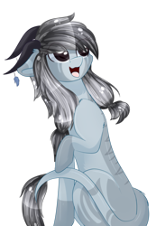 Size: 1664x2408 | Tagged: safe, artist:little-sketches, oc, oc only, species:dracony, species:pony, art trade, cute, eye clipping through hair, female, happy, hybrid, mare, open mouth, raised hoof, simple background, smiling, solo, transparent background