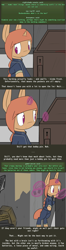 Size: 500x1886 | Tagged: safe, artist:erthilo, oc, oc only, oc:sierra scorch, species:pony, species:unicorn, fallout equestria, clothing, comic, cyoa, fallout, female, long ears, magic, mare, robot, solo, stablequest, text