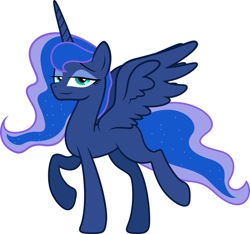 Size: 1096x1024 | Tagged: safe, artist:kp-shadowsquirrel, artist:quanno3, edit, character:princess luna, species:pony, female, lidded eyes, missing accessory, missing cutie mark, simple background, smug, solo, spread wings, vector, wings