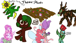 Size: 1920x1080 | Tagged: safe, artist:binkyt11, artist:brainflowcrash, artist:fluffyxai, artist:living_dead, artist:strangersaurus, character:bon bon, character:lyra heartstrings, character:pinkie pie, character:rarity, character:sweetie drops, oc, oc:terra flora, species:breezies, species:pony, episode:forever filly, g4, my little pony: friendship is magic, boop, breezie pie, breeziefied, clothing, collaboration, costume, dialogue, drawpile, drawpile disasters, female, filly, flower, flower costume, flowerity, karate choppers, looking at you, mare, noseboop, photosynthesis, plants, raritato, reference, rose, scarf, semi-anthro, simple background, species swap, speech bubble, spongebob squarepants, timber wolf, wat, white background
