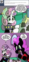 Size: 576x1224 | Tagged: safe, artist:pembroke, character:sweetie belle, oc, oc:pinkie tai, species:pony, meanie belle