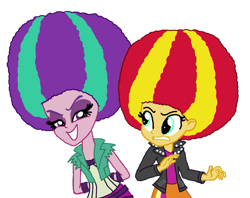 Size: 1005x795 | Tagged: safe, artist:ktd1993, character:aria blaze, character:sunset shimmer, ship:sunblaze, my little pony:equestria girls, afro, alternate hairstyle, female, lesbian, shipping, sunblaze