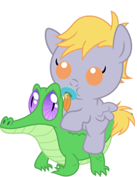 Size: 786x1017 | Tagged: safe, artist:red4567, character:crackle pop, character:gummy, species:pony, baby, baby pony, cute, pacifier, ponies riding gators, riding, simple background, white background