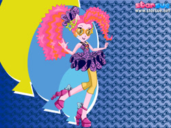 Size: 800x600 | Tagged: safe, artist:user15432, character:pinkie pie, equestria girls:rainbow rocks, g4, my little pony: equestria girls, my little pony:equestria girls, alternate hairstyle, boots, clothing, dress, dressup, ear piercing, earring, female, hairstyle, hasbro, hasbro studios, high heel boots, jewelry, necklace, new hairstyle, piercing, ponied up, rainbow hair, rainbow rocks outfit, rock and roll, shoes, shutter shades, skirt, solo, starsue