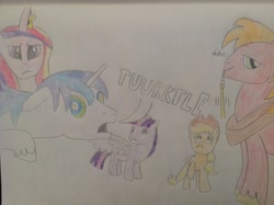 Size: 2592x1936 | Tagged: safe, artist:didgereethebrony, character:applejack, character:big mcintosh, character:princess cadance, character:shining armor, character:twilight sparkle, character:twilight sparkle (alicorn), species:alicorn, species:pony, hypnosis, traditional art