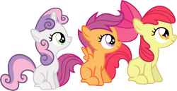 Size: 3522x1816 | Tagged: safe, artist:porygon2z, character:apple bloom, character:scootaloo, character:sweetie belle, species:earth pony, species:pegasus, species:pony, species:unicorn, episode:the show stoppers, g4, my little pony: friendship is magic, cutie mark crusaders, female, filly, simple background, transparent background, vector, vector trace