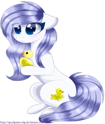 Size: 1848x2184 | Tagged: safe, artist:little-sketches, oc, oc only, oc:lucky duck, species:earth pony, species:pony, female, flipped cutie mark, mare, rubber duck, simple background, sitting, solo, transparent background, wrong cutie mark