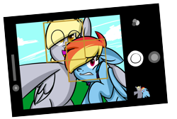 Size: 3000x2013 | Tagged: safe, artist:chub-wub, character:derpy hooves, character:rainbow dash, species:pegasus, species:pony, female, friendshipping, iphone, mare, selfie
