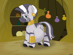 Size: 2000x1500 | Tagged: safe, artist:theimmortalwolf, character:zecora, species:zebra, belly, female, looking at you, pregnant, solo, zecora's hut