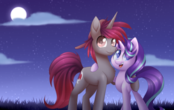 Size: 4500x2842 | Tagged: safe, artist:scarlet-spectrum, character:starlight glimmer, oc, species:pony, absurd resolution, commission, full moon, moon, night, open mouth, stars