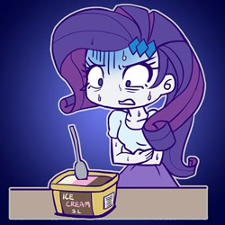 Size: 500x499 | Tagged: safe, artist:uotapo, character:rarity, my little pony:equestria girls, cute, female, food, ice cream, neopolitan, solo, stomach ache, sweat