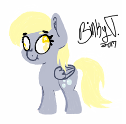 Size: 3888x3832 | Tagged: safe, artist:binkyt11, derpibooru original, character:derpy hooves, species:pegasus, species:pony, beanbrows, cutie mark, derp, eyebrows, female, hooves, lineless, mare, ms paint, nose wrinkle, quality, simple background, solo, starry eyes, white background, wingding eyes, wings